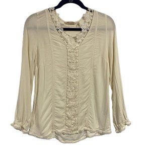 Soft Surroundings Crochet Lace Detail Ivory Blouse Size‎ M